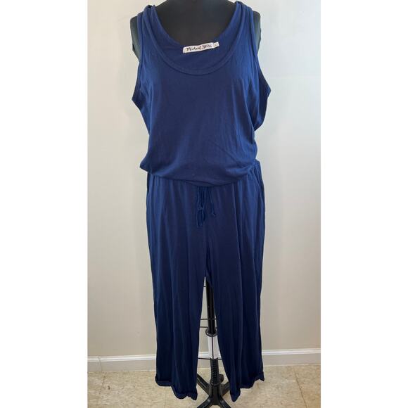 Michael Stars Blue Sleeveless Tank Pant Jumpsuit One Piece Drawstring Pockets L - Picture 2 of 6